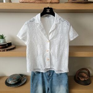 Madewell White Eyelet Button-Up Shirt Women's Top